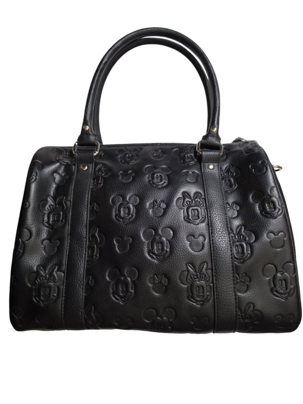 Loungefly Disney Mickey Minnie Embossed Black Barrel Bowler Satchel Purse w/ Dus - Picture 4 of 9